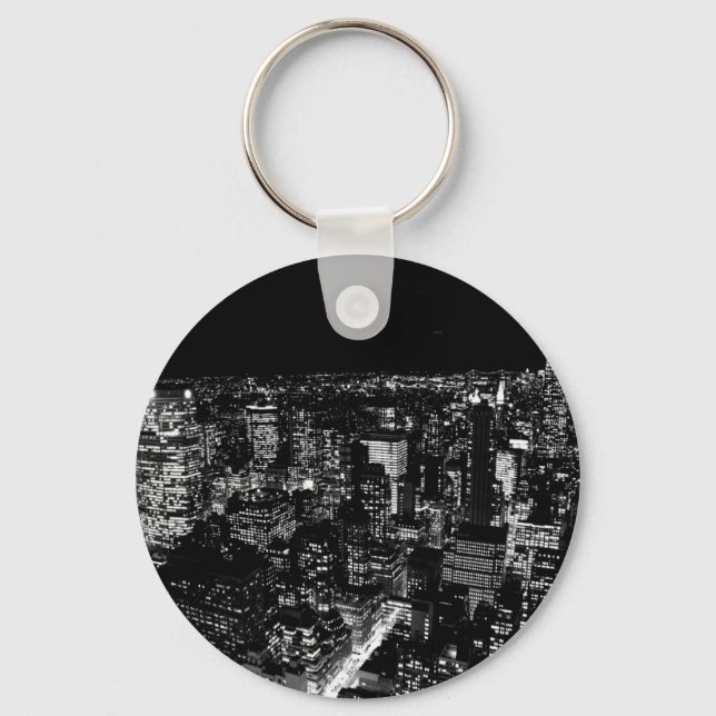 Black & White New York City Night Key Ring (Front)