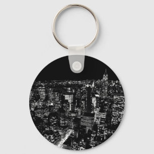 Black & White New York City Night Key Ring