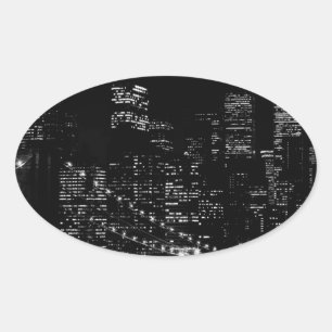 Black & White New York City Night Oval Sticker