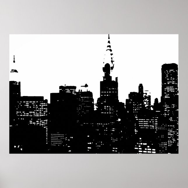 Black White New York City Night Pop Art Poster (Front)