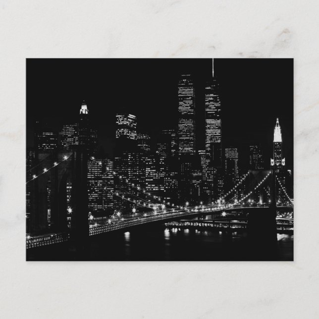 Black & White New York City Night Postcard (Front)