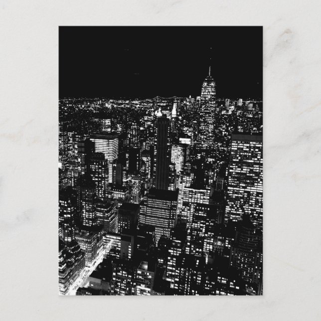 Black & White New York City Night Postcard (Front)