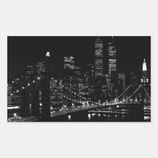 Black & White New York City Night Rectangular Sticker (Front)