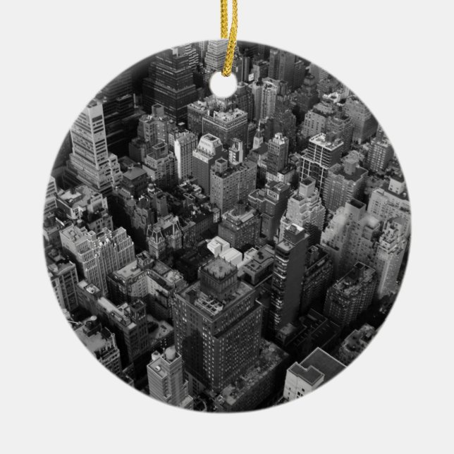 Black & White New York City Night Skyline Ceramic Tree Decoration (Front)