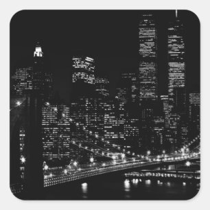 Black & White New York City Night Square Sticker