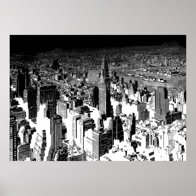 Black White New York City Panorama Poster (Front)