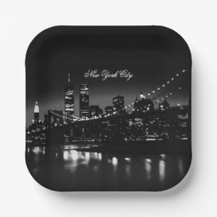Black & White New York City Paper Plate