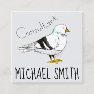 Black White New York City Pigeon Seagull Bird NYC Square Business Card