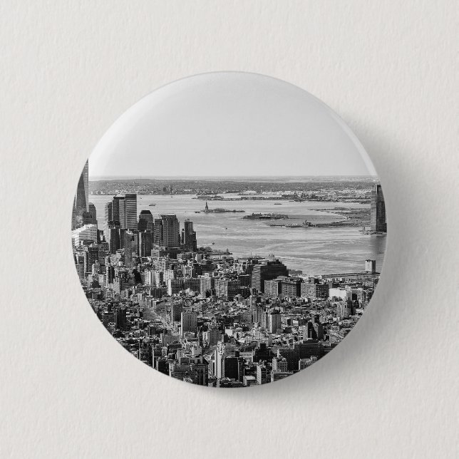 Black White New York City Skyline 6 Cm Round Badge (Front)
