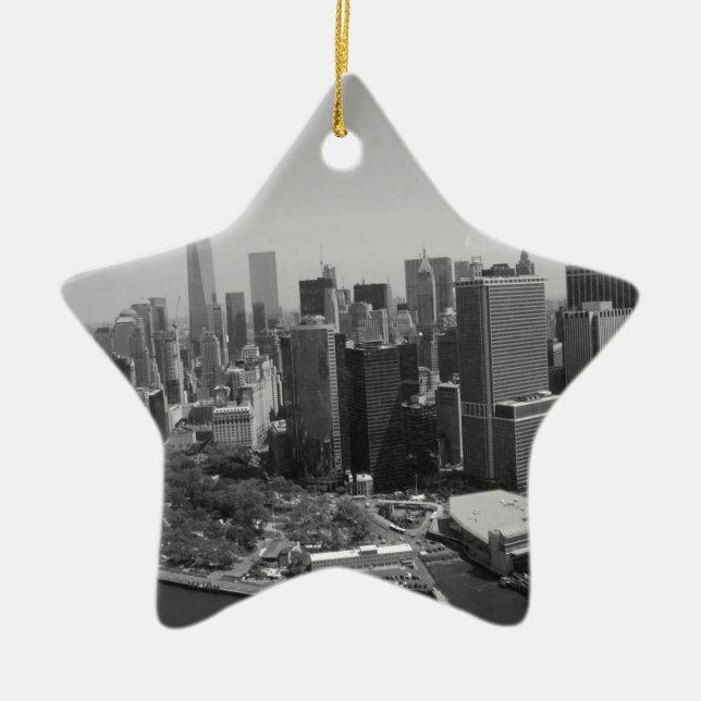 Black White New York City Skyline Ceramic Tree Decoration (Front)