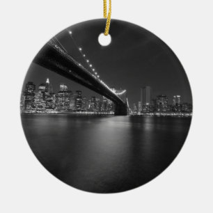 Black White New York City Skyline Ceramic Tree Decoration