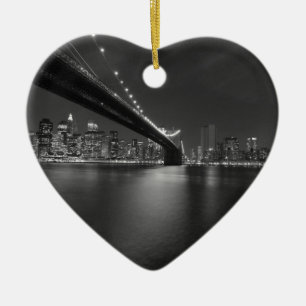 Black White New York City Skyline Ceramic Tree Decoration