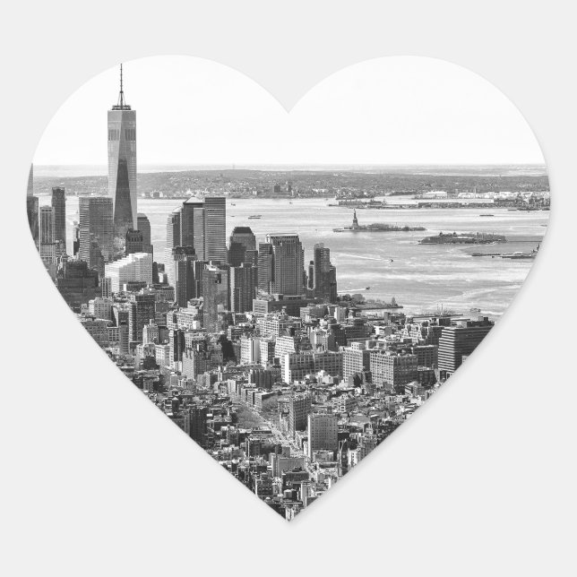 Black White New York City Skyline Heart Sticker (Front)