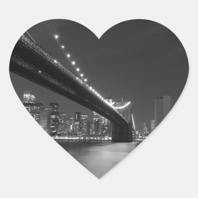 Black White New York City Skyline Heart Sticker (Front)