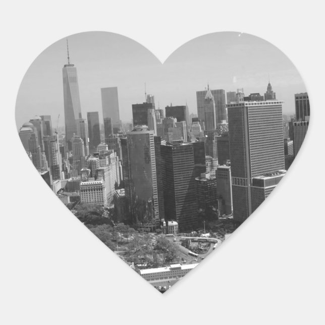 Black White New York City Skyline Heart Sticker (Front)
