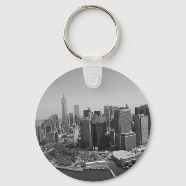 Black White New York City Skyline Key Ring (Front)