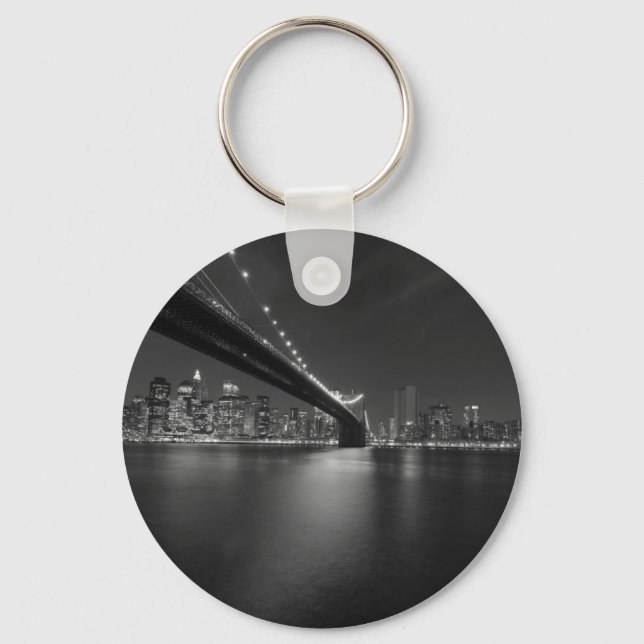 Black White New York City Skyline Key Ring (Front)