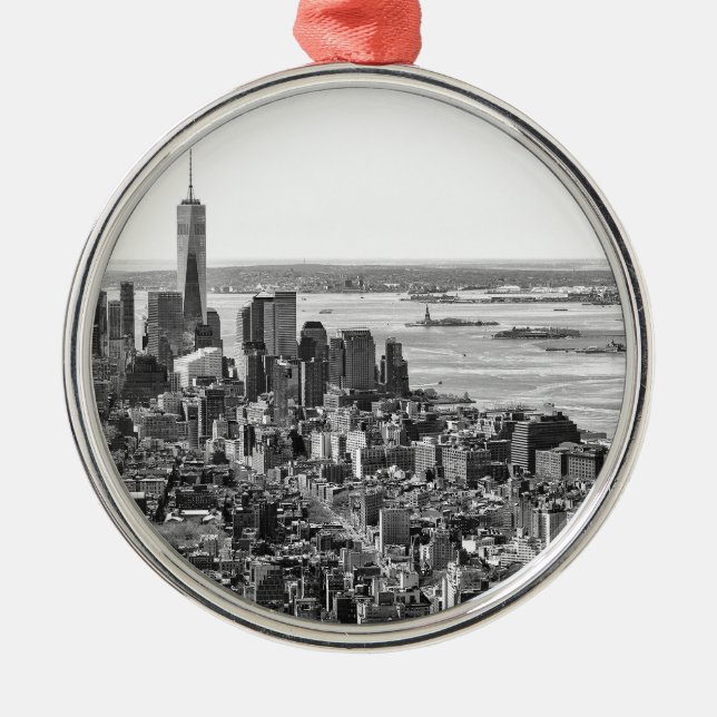 Black White New York City Skyline Metal Tree Decoration (Front)