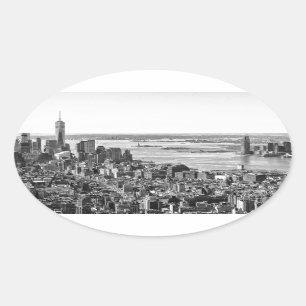 Black White New York City Skyline Oval Sticker