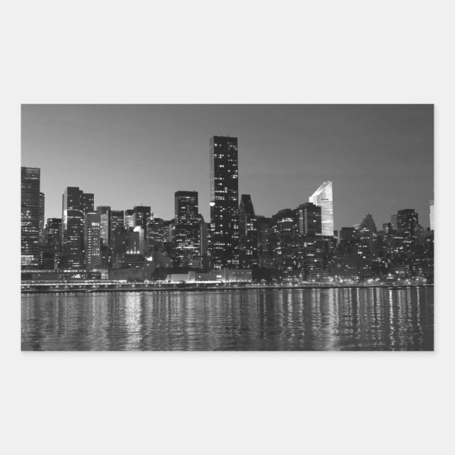 Black White New York City Skyscapers Silhouette Rectangular Sticker (Front)