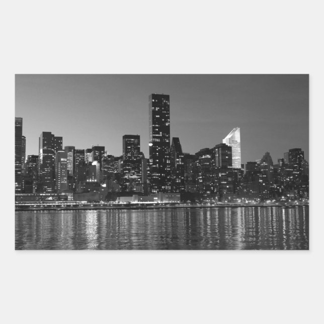 Black White New York City Skyscapers Silhouette Rectangular Sticker (Front)
