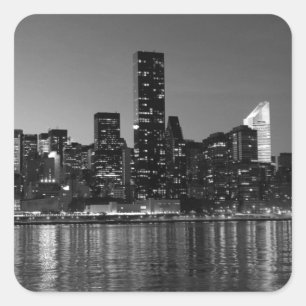 Black White New York City Skyscapers Silhouette Square Sticker