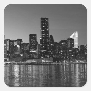 Black White New York City Skyscapers Silhouette Square Sticker