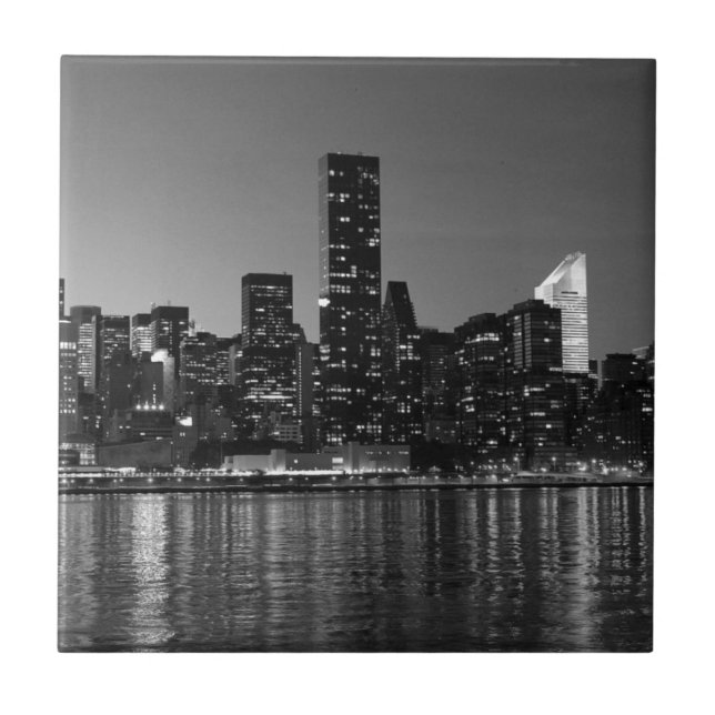 Black White New York City Skyscapers Silhouette Tile (Front)