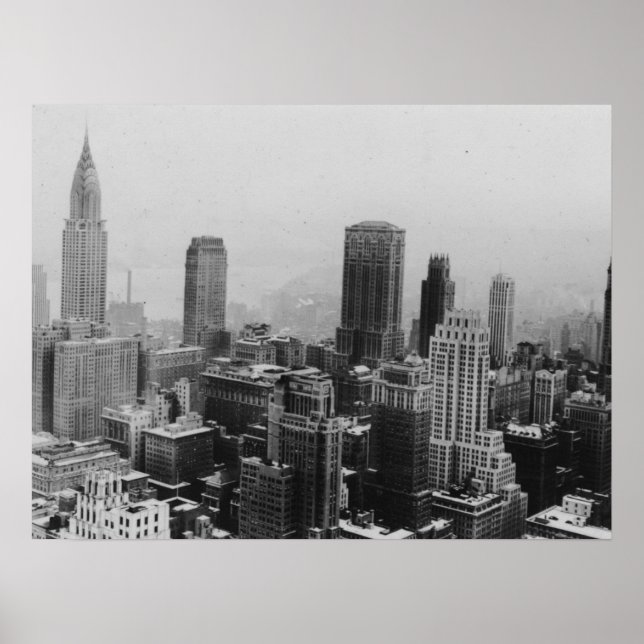 Black White New York Manhattan Panorama Poster (Front)