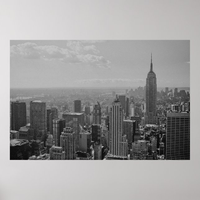 Black White New York Manhattan Panorama Poster (Front)