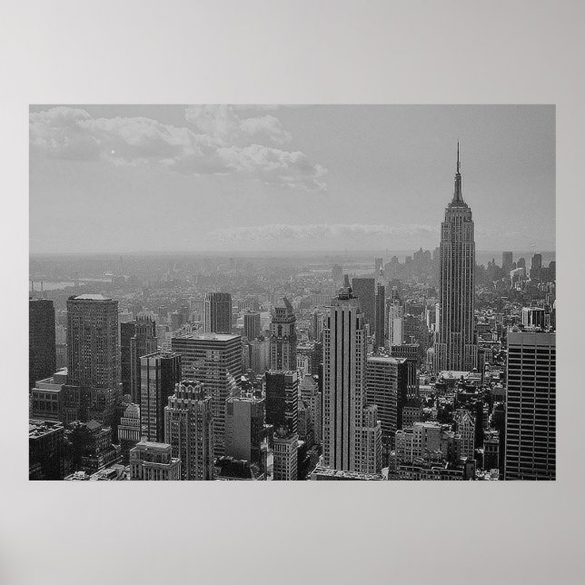 Black White New York Manhattan Panorama Poster (Front)
