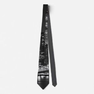 Black White New York Night Tie