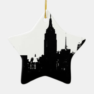 Black White New York Silhouette Ceramic Tree Decoration