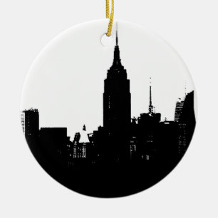 Black White New York Silhouette Ceramic Tree Decoration