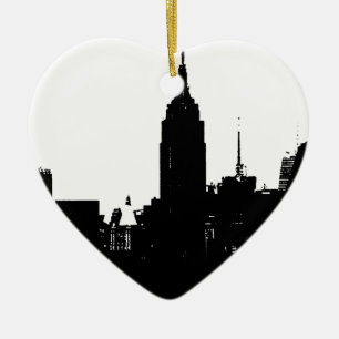 Black White New York Silhouette Ceramic Tree Decoration