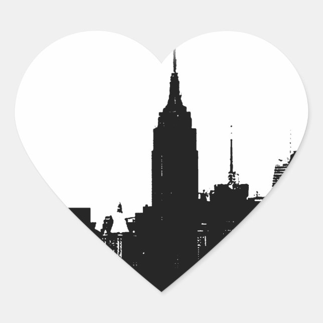 Black White New York Silhouette Heart Sticker (Front)