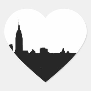 Black & White New York Silhouette Heart Sticker