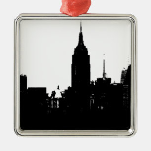 Black White New York Silhouette Metal Tree Decoration