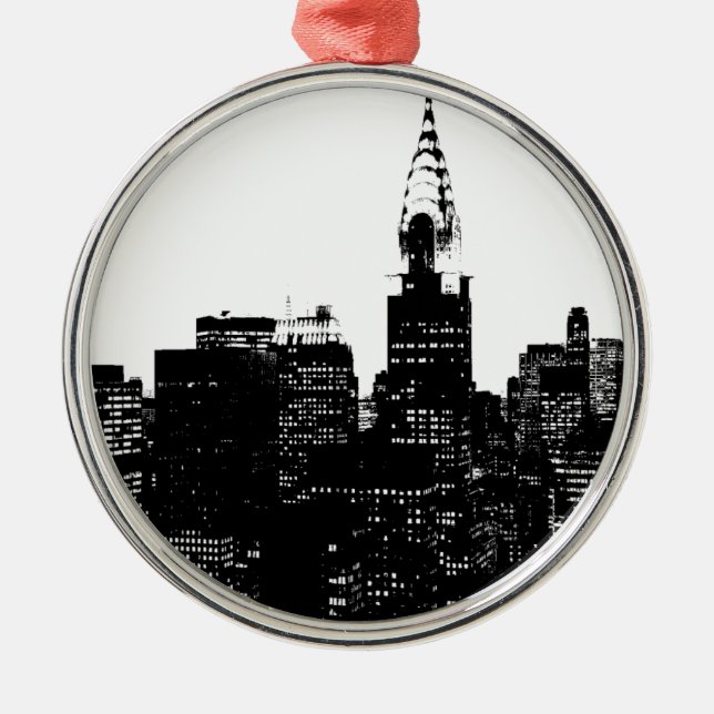 Black & White New York Silhouette Metal Tree Decoration (Front)