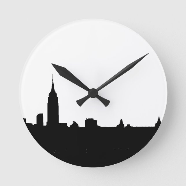 Black & White New York Silhouette Round Clock (Front)
