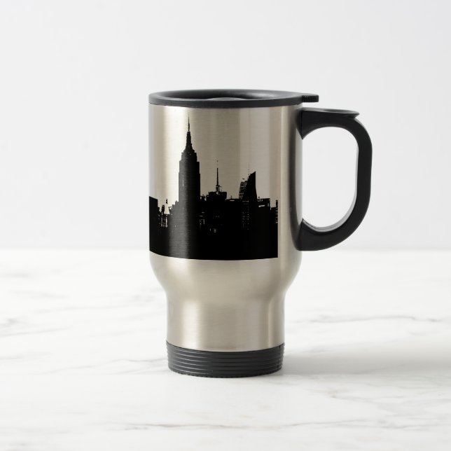 Black White New York Silhouette Travel Mug (Right)
