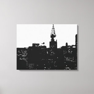 Black White New York Silhouette Wrapped Canvas