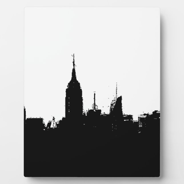 Black White New York Skyline Silhouette Plaque (Front)