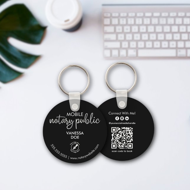 Black & White Notary QR Code Logo Business Promo Key Ring (Creator Uploaded)