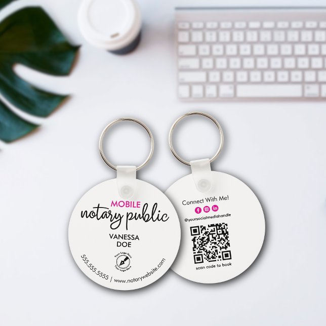 Black & White Notary QR Code Logo Business Promo Key Ring (Creator Uploaded)