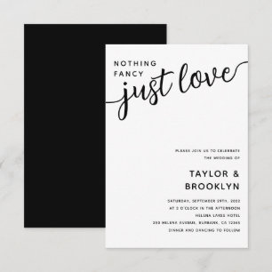 Black White Nothing Fancy Just Love Wedding Invitation