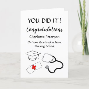 Black & White  Nurse Graduation Congratulation Card