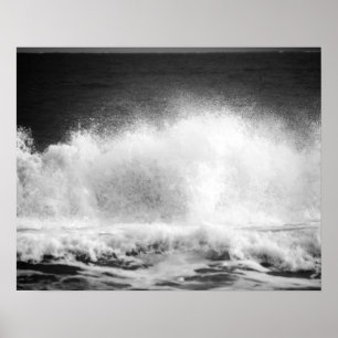 Black & White Ocean Wave Crashing 16x20 Poster