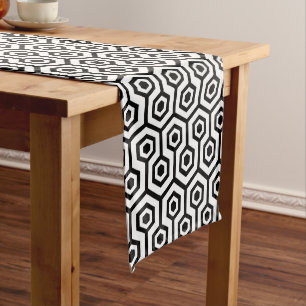 Black & White Octagon Geometric Pattern Medium Table Runner