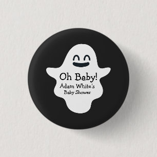 Black & White Oh Baby! Ghost Halloween Baby Shower 3 Cm Round Badge
